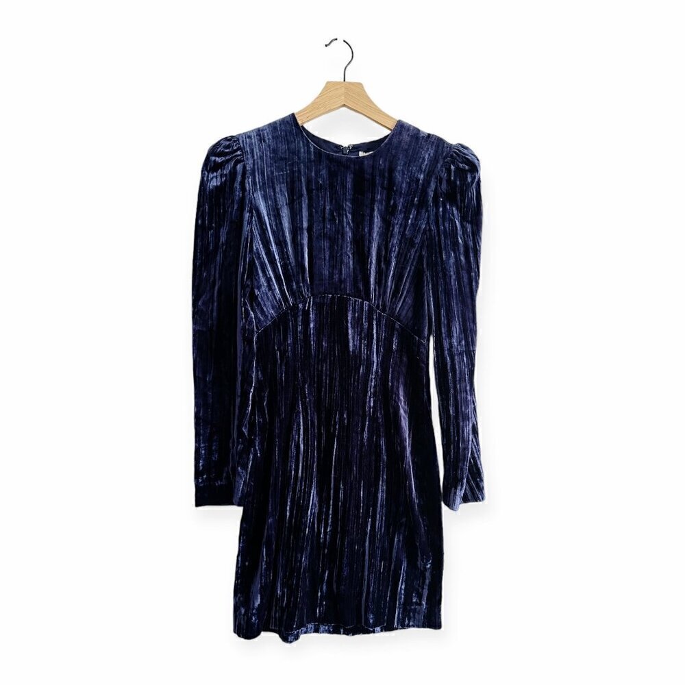 & OTHER STORIES Crushed Velvet Puff Sleeve Mini Dress, Size US0, NWT, Blue